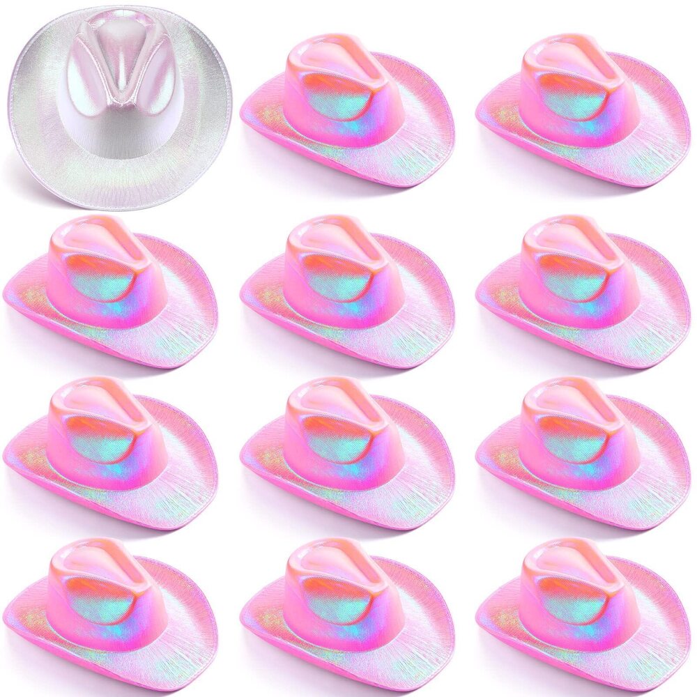 9197 12 Pcs Bachelorette Cowgirl Hats Holographic Bride Cowboy Hat